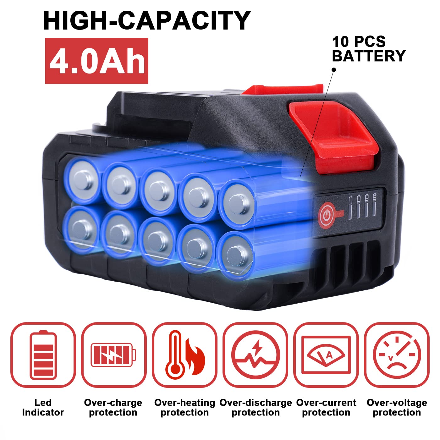 Fast Charger + 2* Seese 21V High Capacity Lithium Battery 4.0 Ah